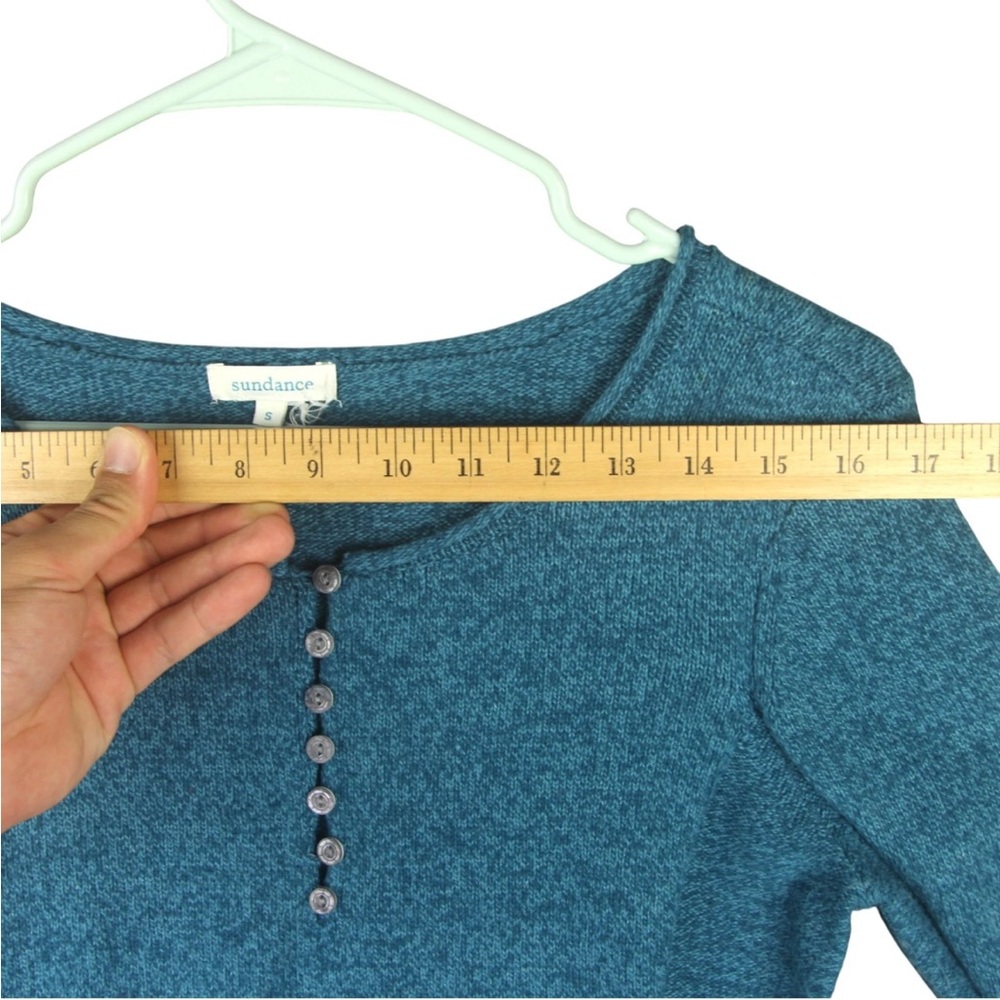 Sundance Silk Blend Knitted Long Sleeve Top Sweater Blue Henley Soft Size S - Picture 8 of 8